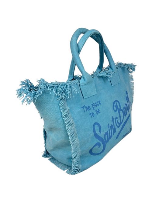 borsa donna vanity in canvas con scritta in tono azzurro MC2 Saint Barth | VANITYS3132